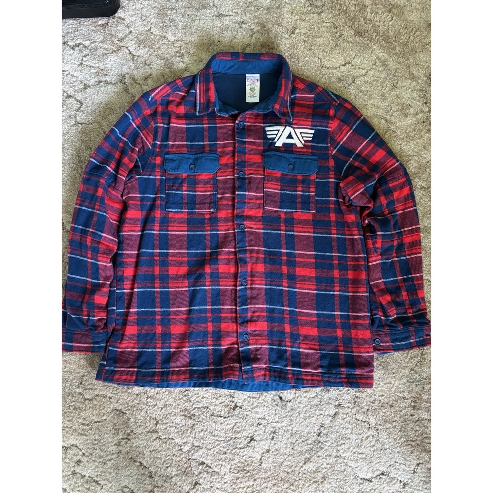 Disney Marvel Captain America Flannel Shirt Mens L Red Plaid Good Lined Shacket